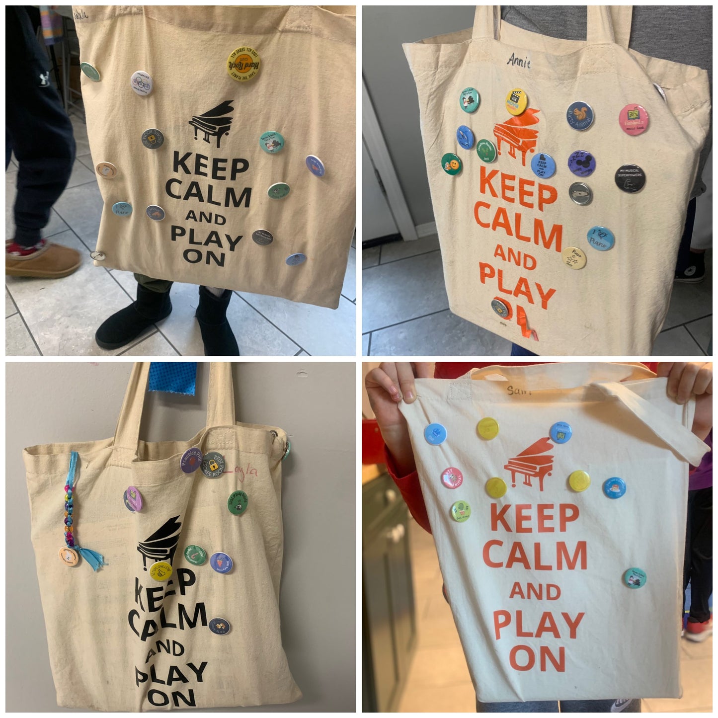Set of 10 Piano Tote Bags - Keep Calm and Play On