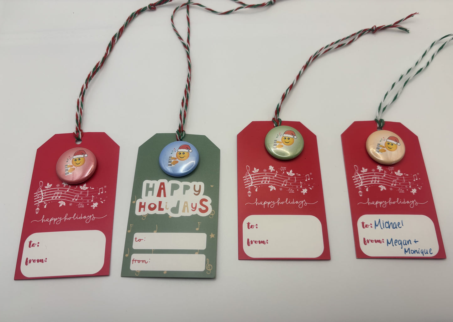 Holiday Gift Tags With Pins For Piano Students - Set of 10