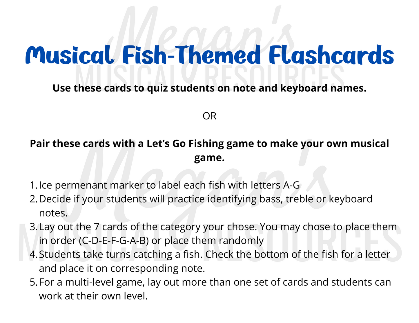 "Fishing" Game Musical Flashcards Printable Supplement