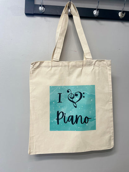 Piano Tote Bag - "I love piano" (Blue)