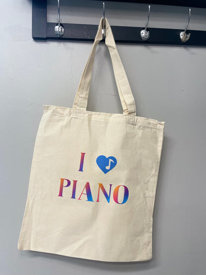 Piano Tote Bag - "I love piano" (Rainbow colors)