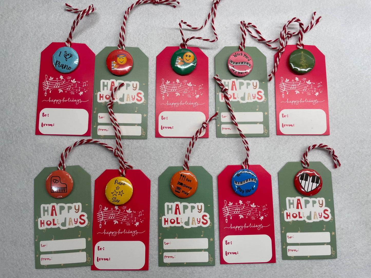 Holiday Gift Tags with Piano Progress Pins - Set of 10 tags