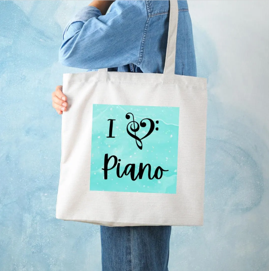 Piano Tote Bag - "I love piano" (Blue)