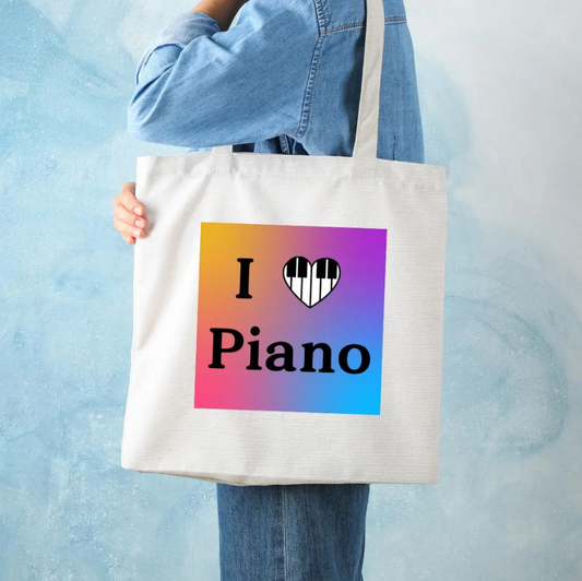 Piano Tote Bag - "I love piano" (Piano key heart)