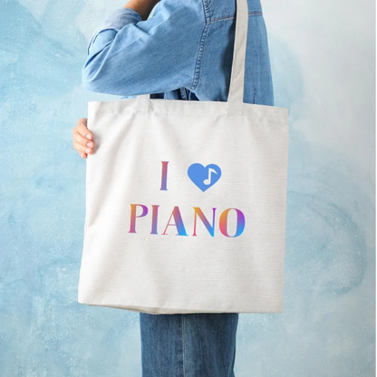 Piano Tote Bag - "I love piano" (Rainbow colors)