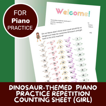 Piano Practice Repetition Counting Sheet - Dinosaur Theme (Girl)