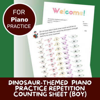 Piano Practice Repetition Counting Sheet - Dinosaur Theme (Boy)