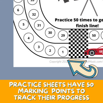 Piano Practice Repetition Counting Sheet - Race Car Theme