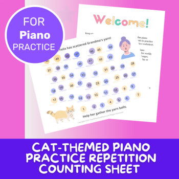 Piano Practice Repetition Counting Sheet - Cat Theme